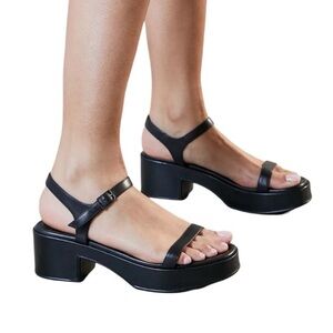 Seychelles Rest Assured Black Size 9 Sandals Heeled Leather Platform Chunky EUC